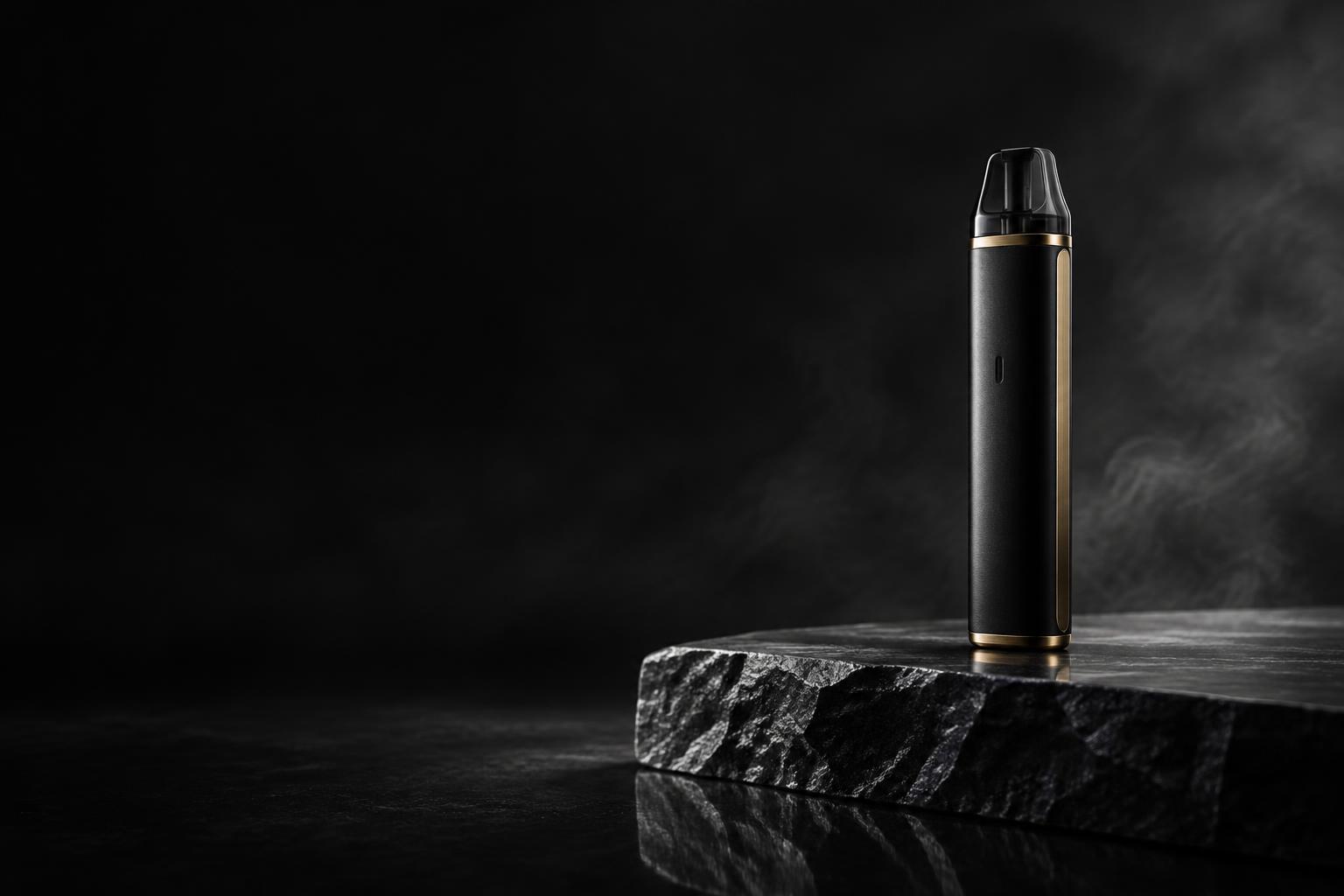Dark studio photograph of a premium pod device